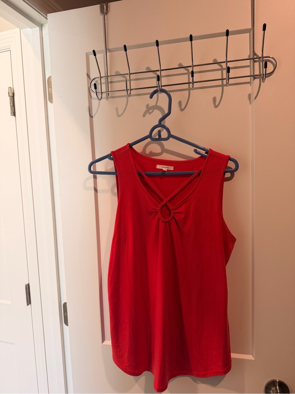 Maurices Red Sleeveless Tank with Ring-Front Detail